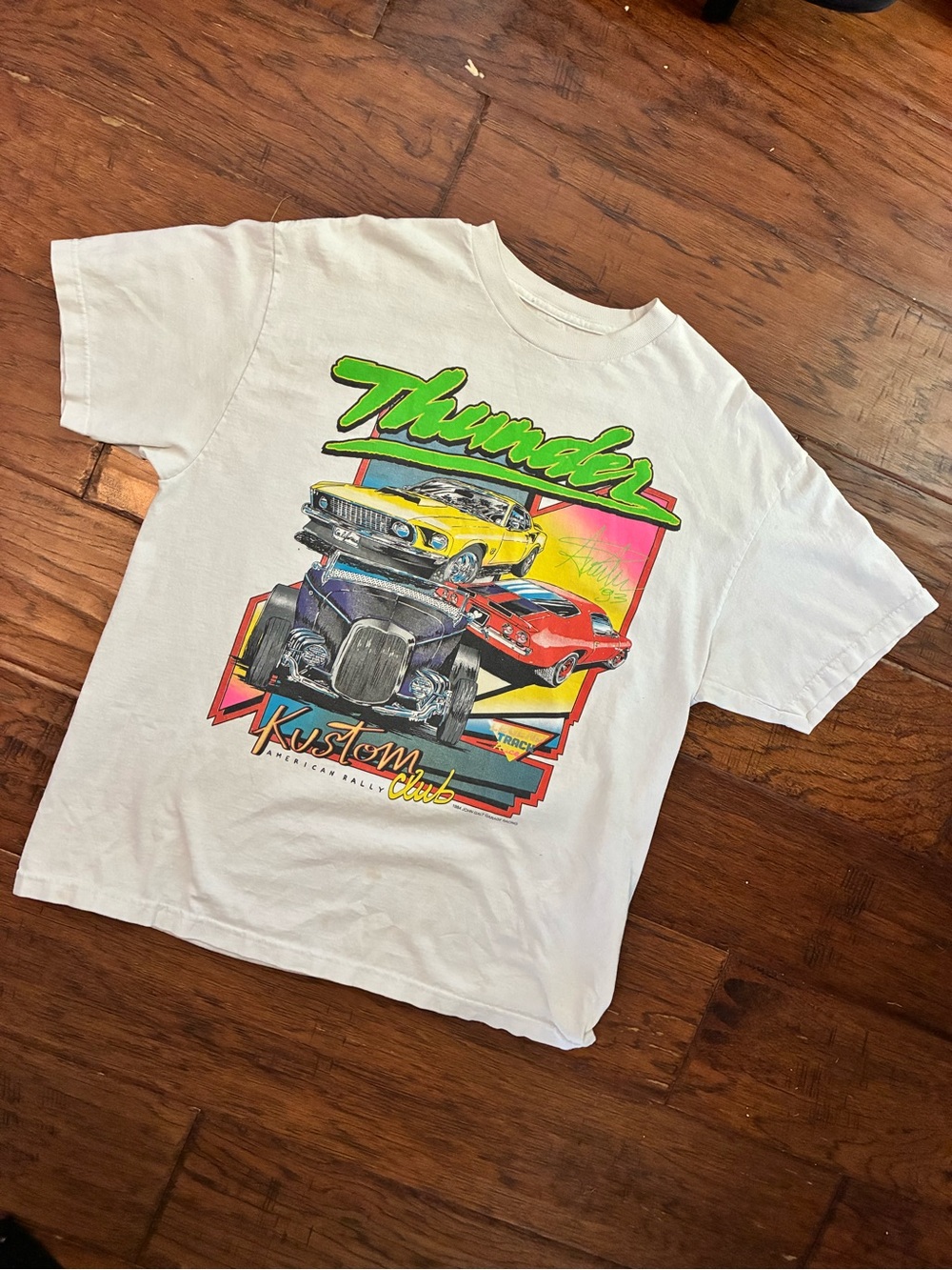 Kids White 'Thunder' Graphic Tee with Neon Car Print